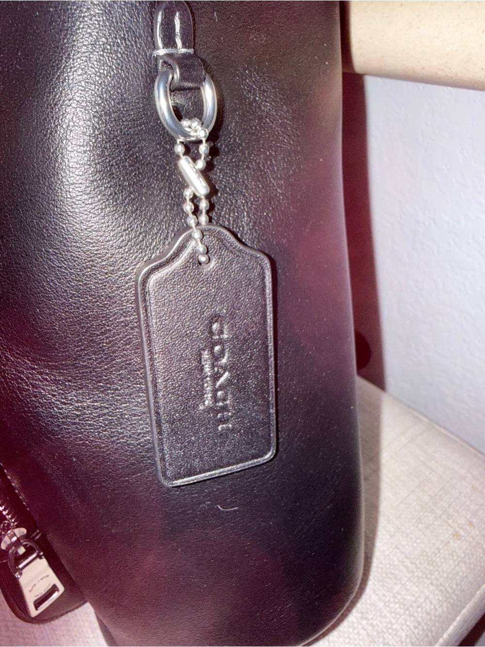 Coach Black Leather Drawstring Large Pace Backpack with Front Zip Pocket - Picture 12 of 14